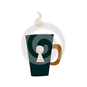 Ceramic mug with a hot drink. A porcelain cup with tea or coffee with smoke or steam. Vector illustration in a flat