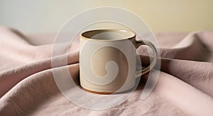 Cream-colored ceramic mug with a round