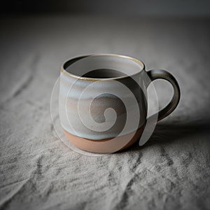 A ceramic mug sits on a