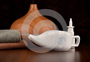 Ceramic Neti pot for nasal cleansing stock images