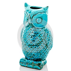 Ceramic owl statuette, blue owl