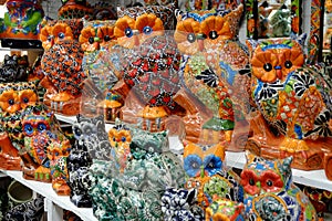 Ceramic owls on display for sale in Puerto Penasco Mexico photo