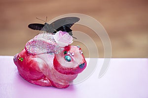 Ceramic pink bunny butterfly incept