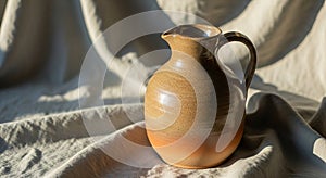 A ceramic pitcher with a smooth,