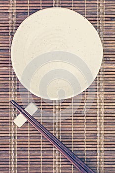 Ceramic plate and wood chopsticks