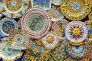 Ceramic plates in classic Sicilian style, Erice