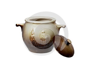 Ceramic pot for cooking on white