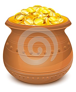 Ceramic pot with gold coins