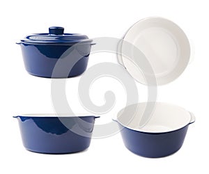 Ceramic pot pan isolated over white background