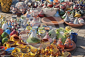 Ceramic pots in a Moroccan market, Meknes