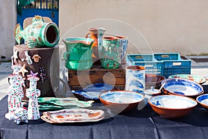 Ceramic pottery for sale at a local market in Esporles, Mallorca, Spain