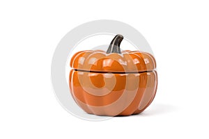 Ceramic pumpkin with lid insulated on a white background