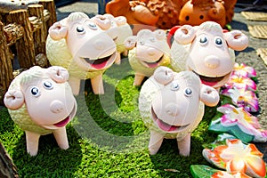 Ceramic Sheep Doll Family Decorated in Garden