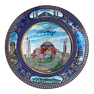 Ceramic souvenir plate with ornament