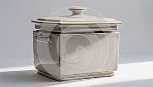 Photorealistic image of a ceramic storage crate with non-slip base on a white background