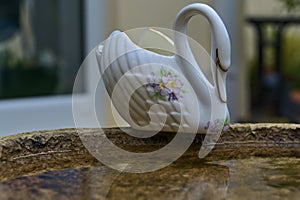 Ceramic swan reflected in water