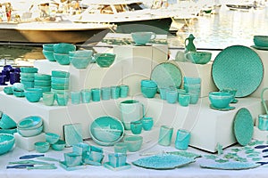 Ceramic tableware in Seastyle pottery painted celadon