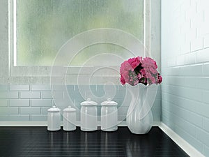 Ceramic tableware on the worktop