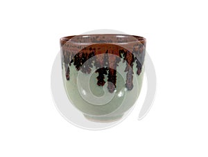 Ceramic tea cup with crackle glaze isolated on white background