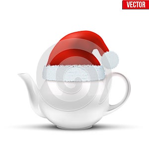 Ceramic teapot with Christmas hat of Santa