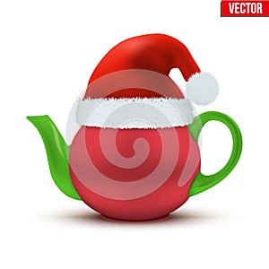 Ceramic teapot with Christmas hat of Santa