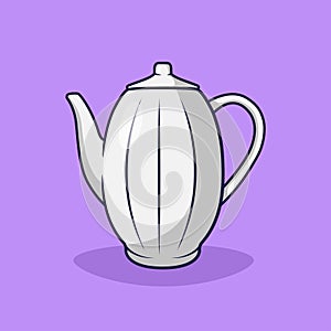 Ceramic Teapot Flat Vector Illustration Icon On Purple Background for web, landing page, sticker, banner, card