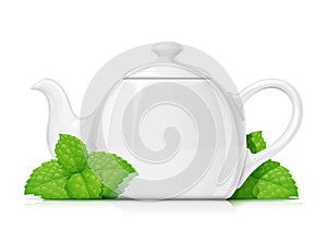 Ceramic teapot. Porcelain kettle for tea. Vector illustration.