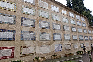 Ceramic tile of the Magnificat, the prayer sung by the Virgin Mary at this site, the Church of the Visitation in Ein Kerem, near photo