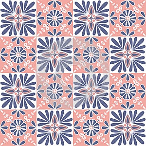 Ceramic tile mosaic, Violet pink lilac pastel color ornate seamless pattern