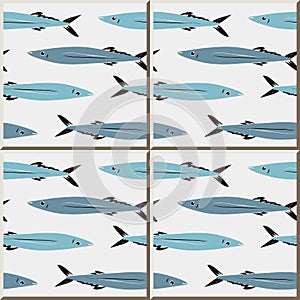 Ceramic tile pattern saury fish