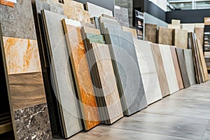Ceramic Tile Samples on Display in Building Store