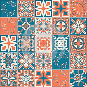 Ceramic tile with square patterns orange blue color, ceramic tile design vector Illustration