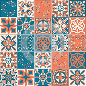 Ceramic tile with square patterns, trendy patchwork ceramic tile design vector Illustration