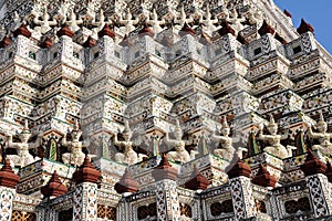 Ceramic tiles and statues detail of Wat Arun, Bangkok