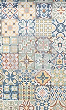 Ceramic tiles style seamless colorful patchwork south Azulejo tile from Portuguese classic Spain decor background