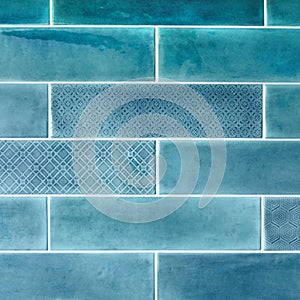 Ceramic tiles on the wall in blue.