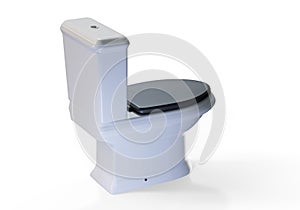 Ceramic Toilet Bowl Isolated on White. Modern Floor Mounted Flush Toilet with Top Spud Side View. Flushing Toilet Soft Closing