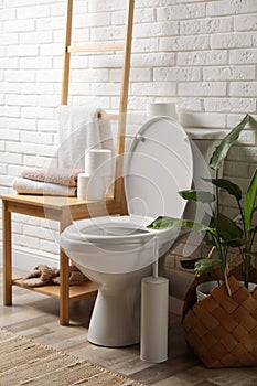 Ceramic toilet bowl and necessities in restroom