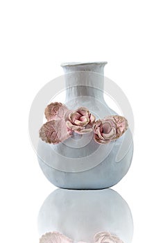 Ceramic vase decoretad with flowers, isolated