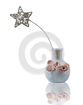 Ceramic vase with a glittered star, isolated