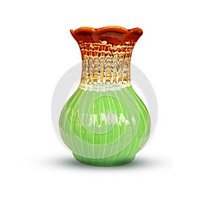 Ceramic vase, Green vase isolated on white background