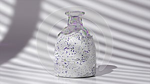 A ceramic vase turns into a rainbow glass vase on a light background. Simulation of soft bodies. 3d animation