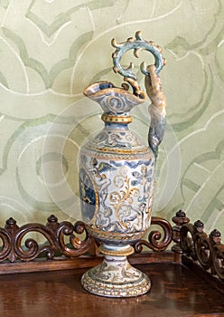 Ceramic vase for wine in the Green Room of the Pena Palace in Sintra, Portugal.