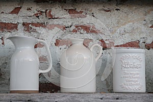 Ceramic  Vases on the  Vintage Wood Shelf