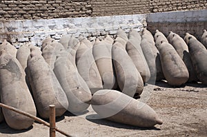 Ceramic vessels used in the production of Peruvian Pisco and wine at vineyards near Ica.