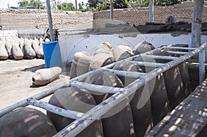 Ceramic vessels used in the production of Peruvian Pisco and wine at vineyards near Ica.