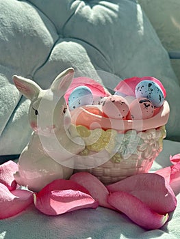 Ceramic Wicker Basket with Rabbit