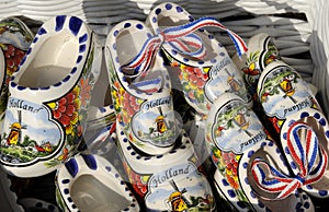 Ceramic wooden shoes as traditional footware from Holland