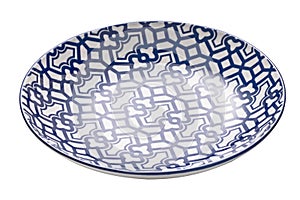 Ceramics decorative plates, Blue and white pottery plate isolated on white background with clipping path, Side view