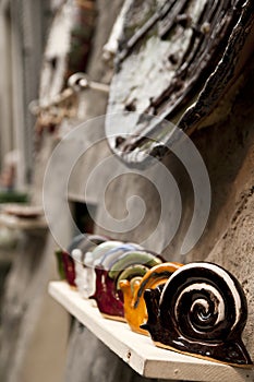 Ceramics are on the by the gallery in Montmartre street, Paris